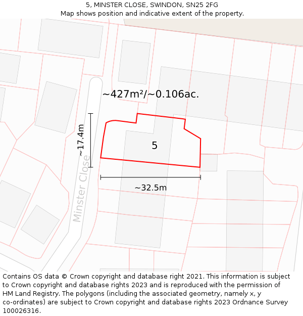 5, MINSTER CLOSE, SWINDON, SN25 2FG: Plot and title map