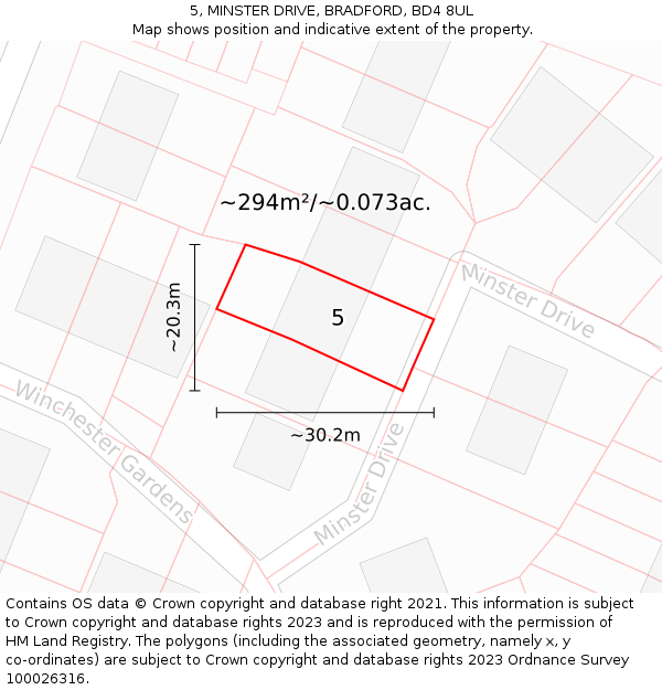 5, MINSTER DRIVE, BRADFORD, BD4 8UL: Plot and title map