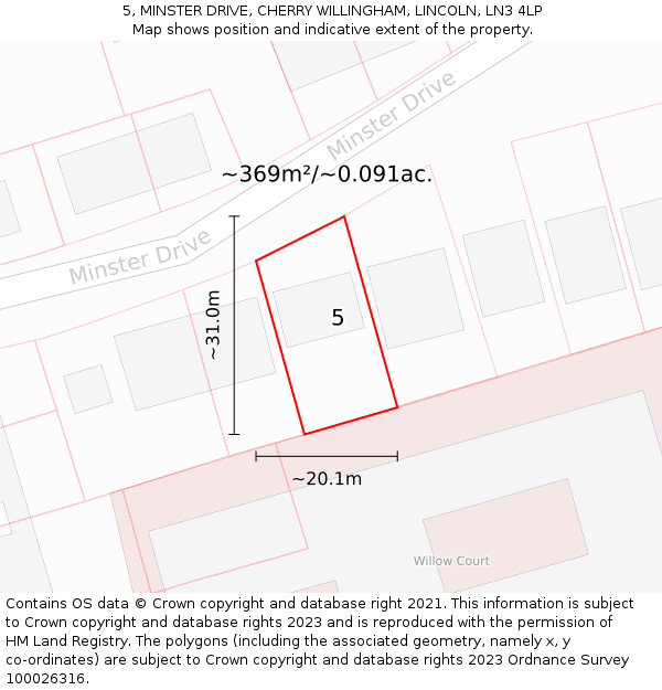5, MINSTER DRIVE, CHERRY WILLINGHAM, LINCOLN, LN3 4LP: Plot and title map