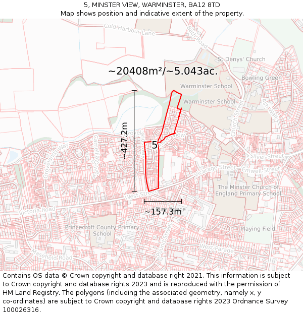 5, MINSTER VIEW, WARMINSTER, BA12 8TD: Plot and title map