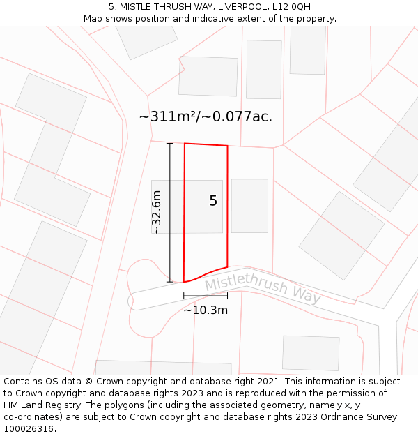 5, MISTLE THRUSH WAY, LIVERPOOL, L12 0QH: Plot and title map