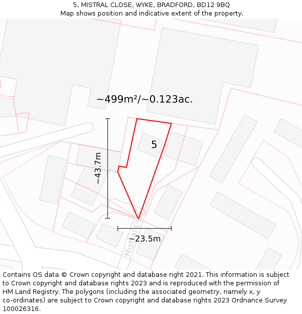 5, MISTRAL CLOSE, WYKE, BRADFORD, BD12 9BQ: Plot and title map