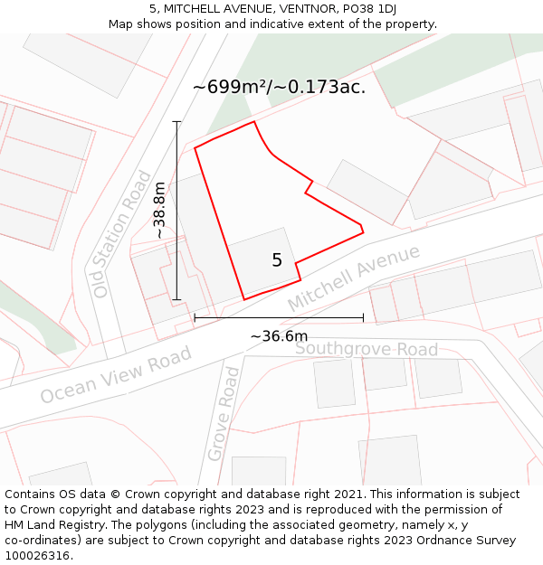 5, MITCHELL AVENUE, VENTNOR, PO38 1DJ: Plot and title map