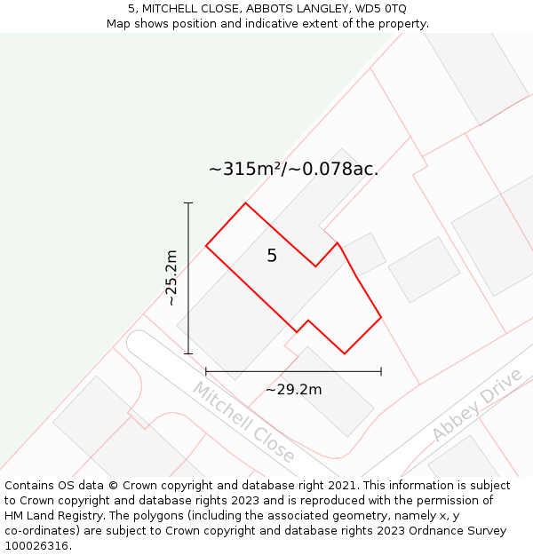 5, MITCHELL CLOSE, ABBOTS LANGLEY, WD5 0TQ: Plot and title map