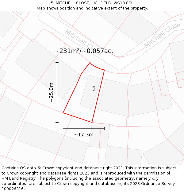 5, MITCHELL CLOSE, LICHFIELD, WS13 8SL: Plot and title map