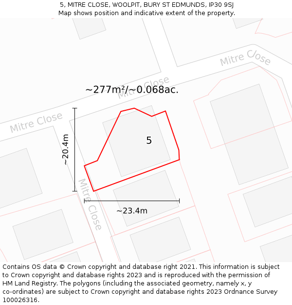 5, MITRE CLOSE, WOOLPIT, BURY ST EDMUNDS, IP30 9SJ: Plot and title map