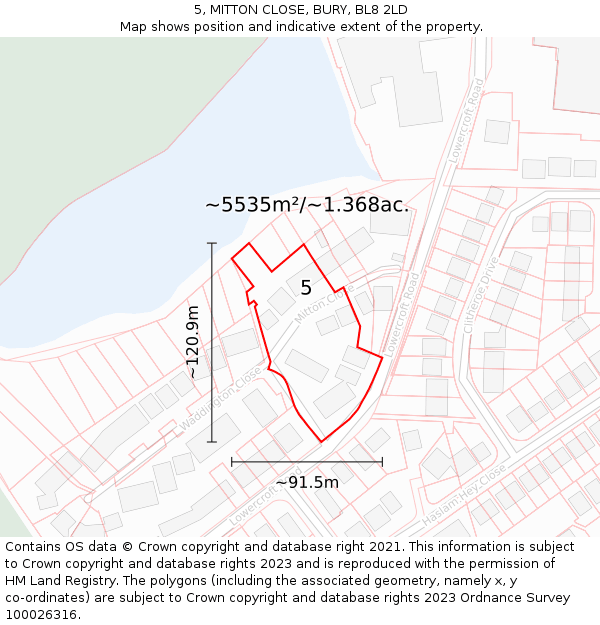 5, MITTON CLOSE, BURY, BL8 2LD: Plot and title map