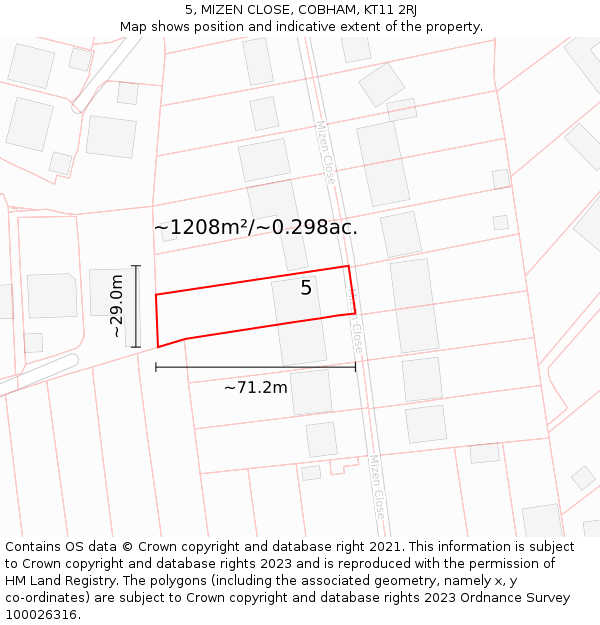 5, MIZEN CLOSE, COBHAM, KT11 2RJ: Plot and title map