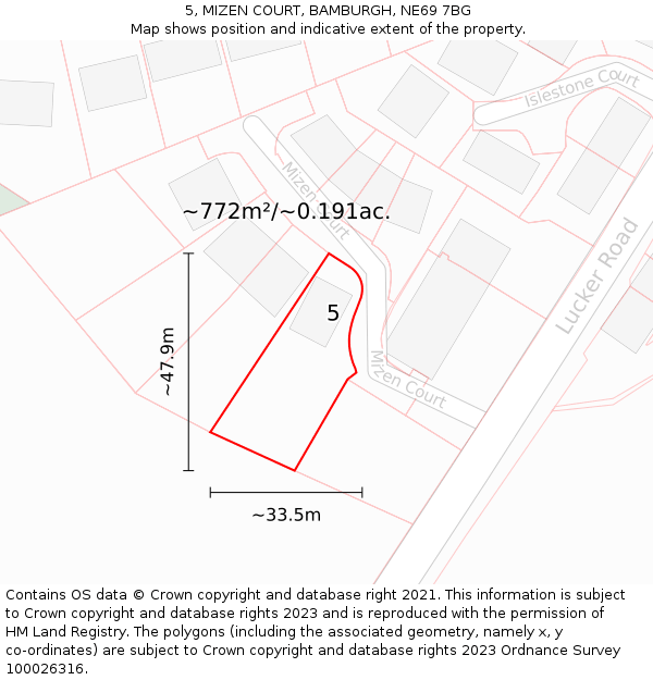 5, MIZEN COURT, BAMBURGH, NE69 7BG: Plot and title map