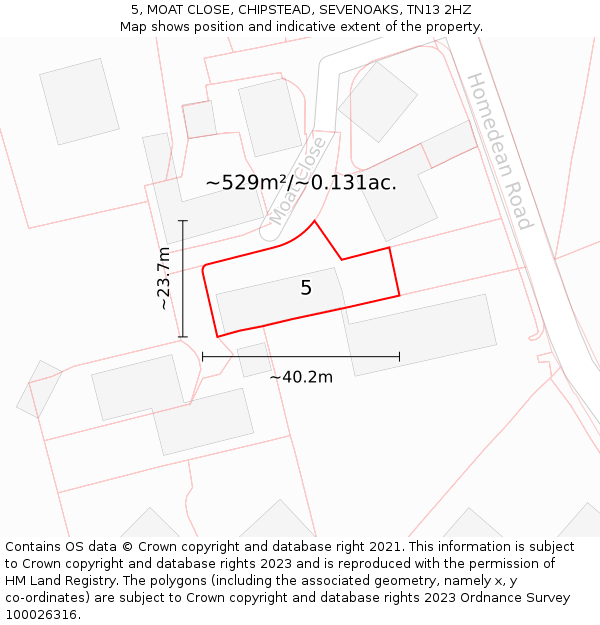 5, MOAT CLOSE, CHIPSTEAD, SEVENOAKS, TN13 2HZ: Plot and title map