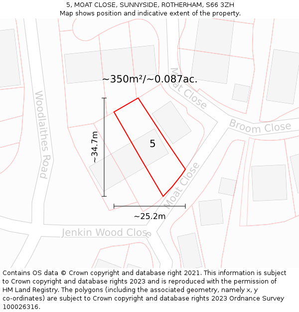 5, MOAT CLOSE, SUNNYSIDE, ROTHERHAM, S66 3ZH: Plot and title map