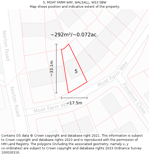 5, MOAT FARM WAY, WALSALL, WS3 5BW: Plot and title map
