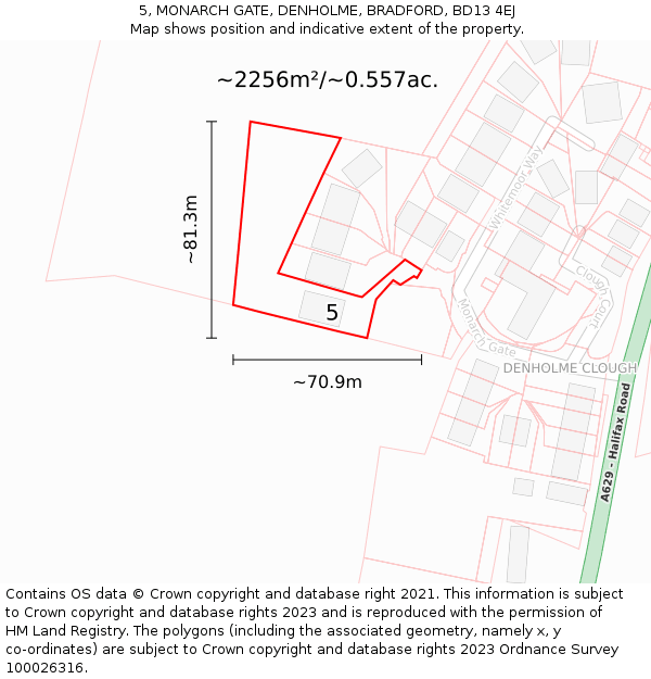 5, MONARCH GATE, DENHOLME, BRADFORD, BD13 4EJ: Plot and title map