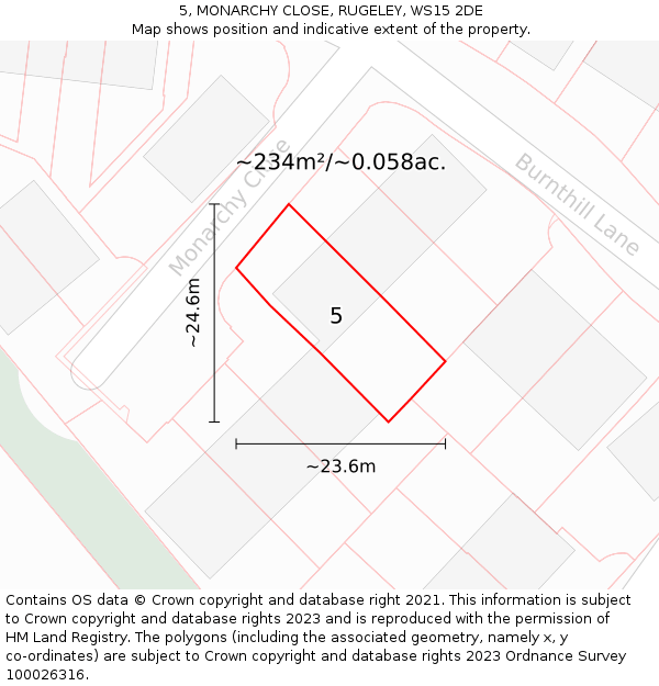 5, MONARCHY CLOSE, RUGELEY, WS15 2DE: Plot and title map