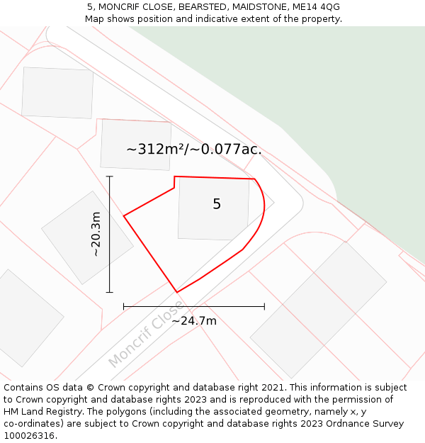 5, MONCRIF CLOSE, BEARSTED, MAIDSTONE, ME14 4QG: Plot and title map