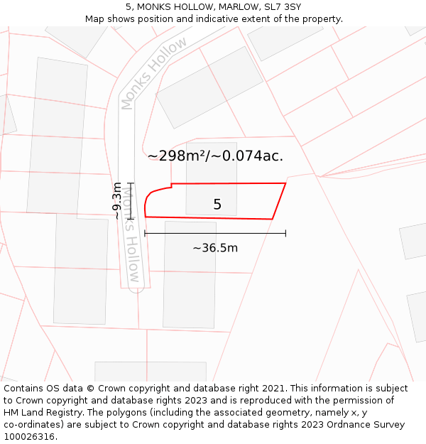 5, MONKS HOLLOW, MARLOW, SL7 3SY: Plot and title map