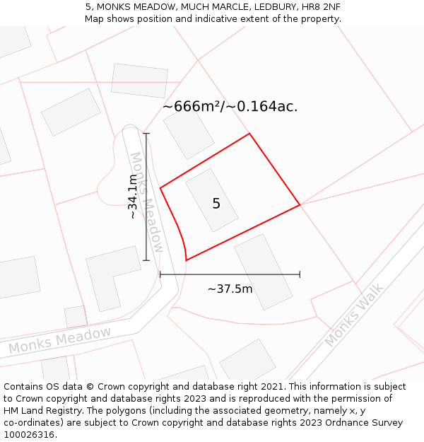 5, MONKS MEADOW, MUCH MARCLE, LEDBURY, HR8 2NF: Plot and title map