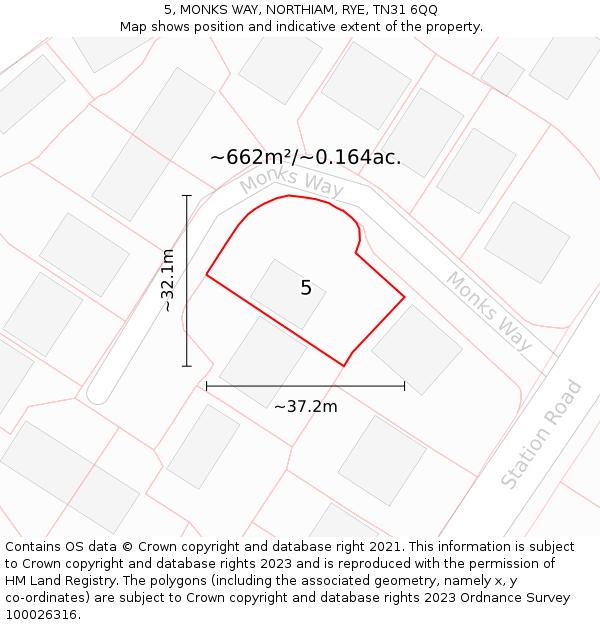 5, MONKS WAY, NORTHIAM, RYE, TN31 6QQ: Plot and title map
