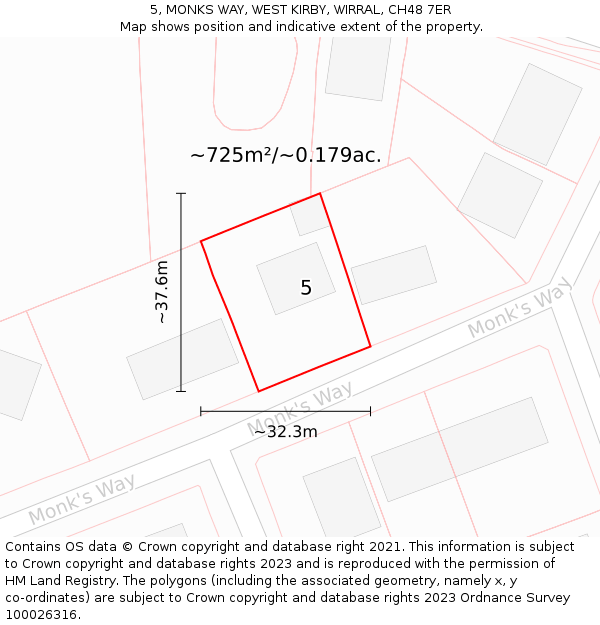 5, MONKS WAY, WEST KIRBY, WIRRAL, CH48 7ER: Plot and title map