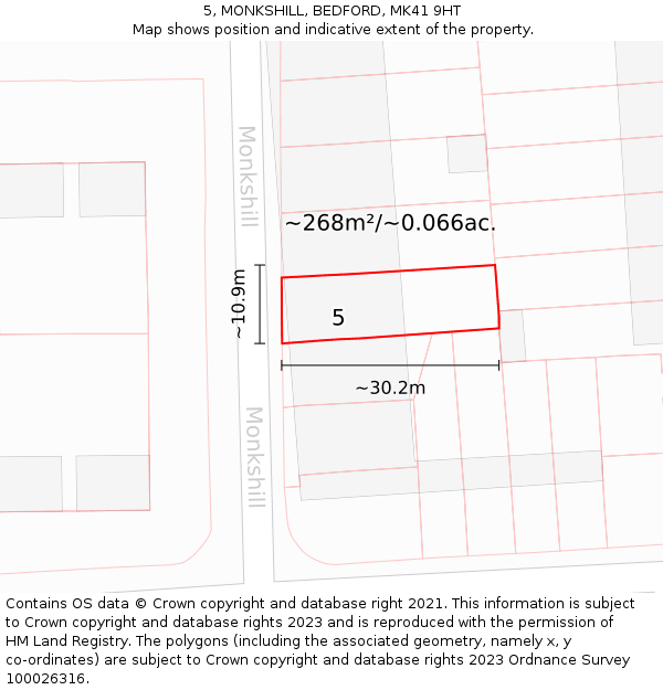 5, MONKSHILL, BEDFORD, MK41 9HT: Plot and title map