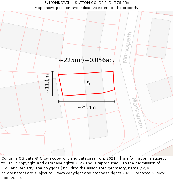 5, MONKSPATH, SUTTON COLDFIELD, B76 2RX: Plot and title map