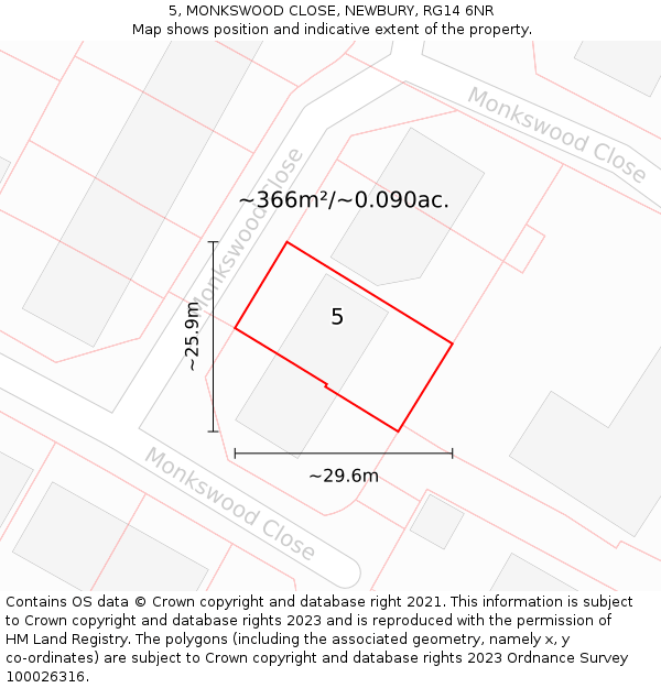 5, MONKSWOOD CLOSE, NEWBURY, RG14 6NR: Plot and title map