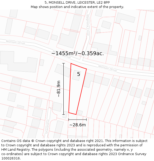 5, MONSELL DRIVE, LEICESTER, LE2 8PP: Plot and title map