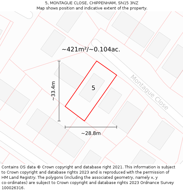 5, MONTAGUE CLOSE, CHIPPENHAM, SN15 3NZ: Plot and title map