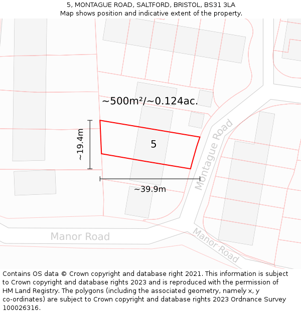 5, MONTAGUE ROAD, SALTFORD, BRISTOL, BS31 3LA: Plot and title map