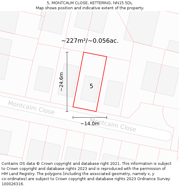 5, MONTCALM CLOSE, KETTERING, NN15 5DL: Plot and title map