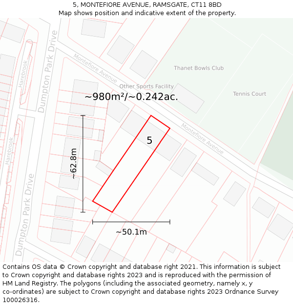 5, MONTEFIORE AVENUE, RAMSGATE, CT11 8BD: Plot and title map
