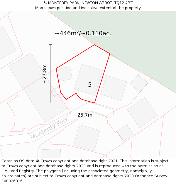 5, MONTEREY PARK, NEWTON ABBOT, TQ12 4BZ: Plot and title map