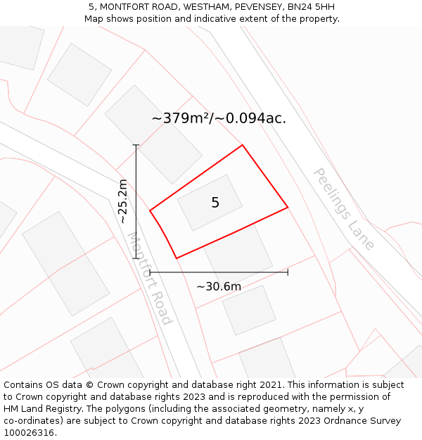 5, MONTFORT ROAD, WESTHAM, PEVENSEY, BN24 5HH: Plot and title map