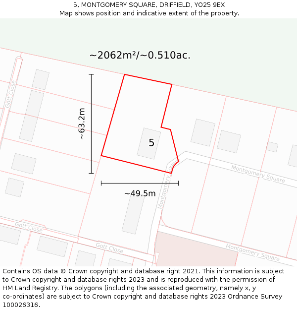 5, MONTGOMERY SQUARE, DRIFFIELD, YO25 9EX: Plot and title map