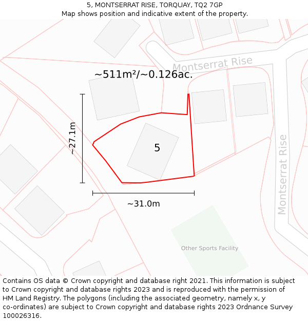 5, MONTSERRAT RISE, TORQUAY, TQ2 7GP: Plot and title map