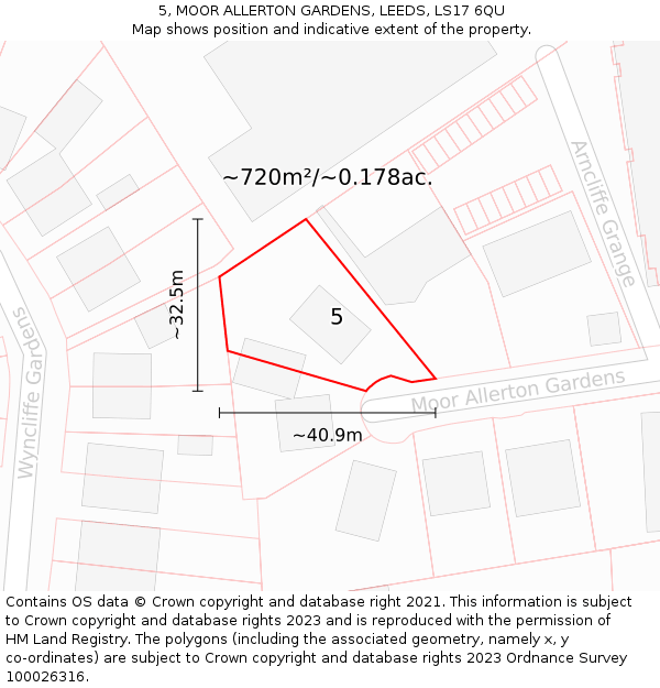 5, MOOR ALLERTON GARDENS, LEEDS, LS17 6QU: Plot and title map