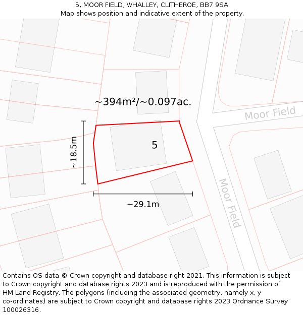 5, MOOR FIELD, WHALLEY, CLITHEROE, BB7 9SA: Plot and title map