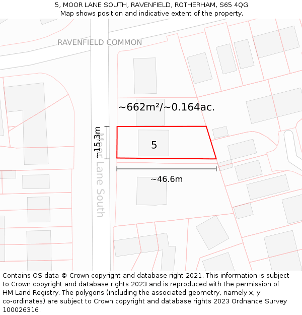 5, MOOR LANE SOUTH, RAVENFIELD, ROTHERHAM, S65 4QG: Plot and title map