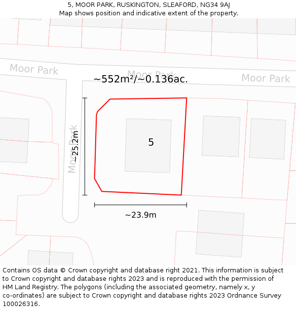 5, MOOR PARK, RUSKINGTON, SLEAFORD, NG34 9AJ: Plot and title map