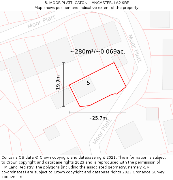 5, MOOR PLATT, CATON, LANCASTER, LA2 9BF: Plot and title map