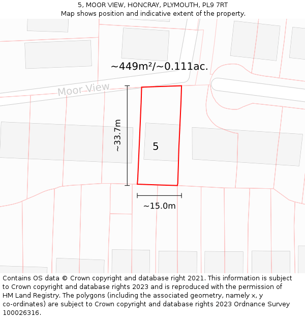 5, MOOR VIEW, HONCRAY, PLYMOUTH, PL9 7RT: Plot and title map