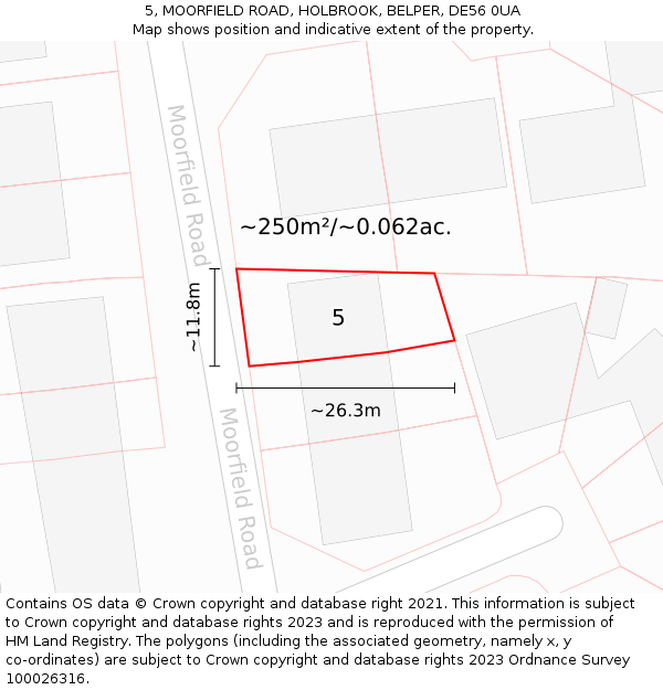 5, MOORFIELD ROAD, HOLBROOK, BELPER, DE56 0UA: Plot and title map