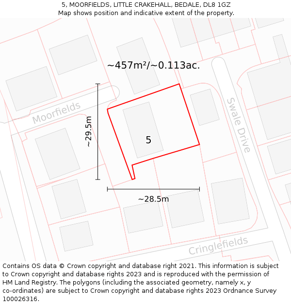 5, MOORFIELDS, LITTLE CRAKEHALL, BEDALE, DL8 1GZ: Plot and title map