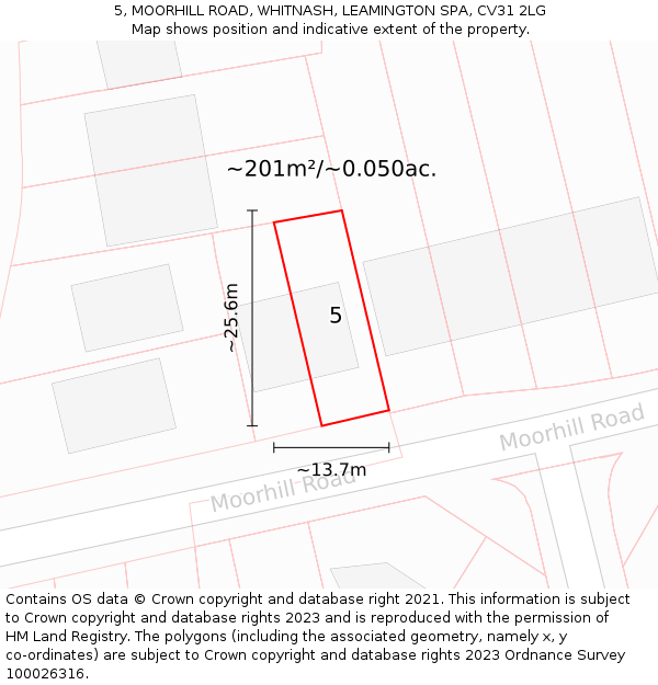5, MOORHILL ROAD, WHITNASH, LEAMINGTON SPA, CV31 2LG: Plot and title map
