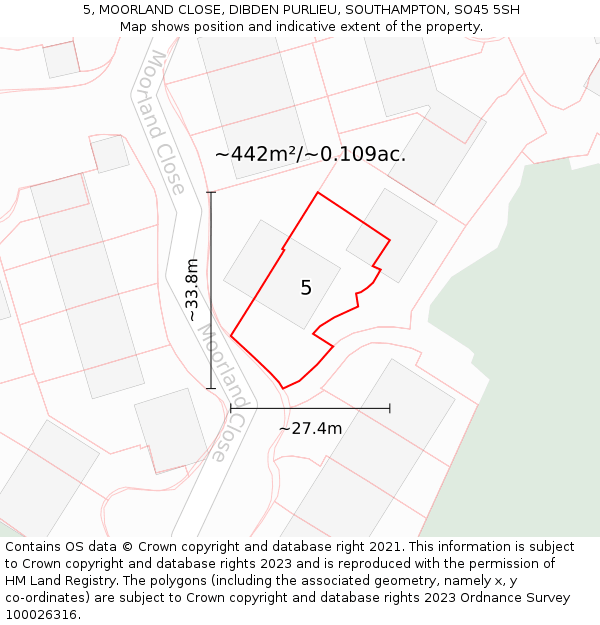 5, MOORLAND CLOSE, DIBDEN PURLIEU, SOUTHAMPTON, SO45 5SH: Plot and title map