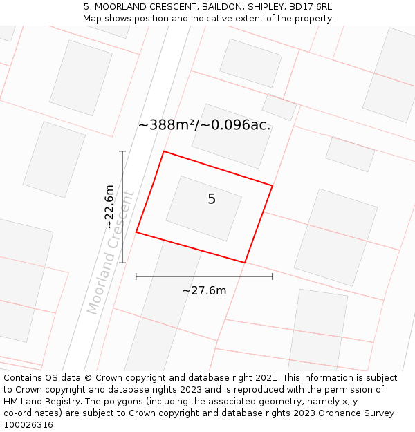 5, MOORLAND CRESCENT, BAILDON, SHIPLEY, BD17 6RL: Plot and title map
