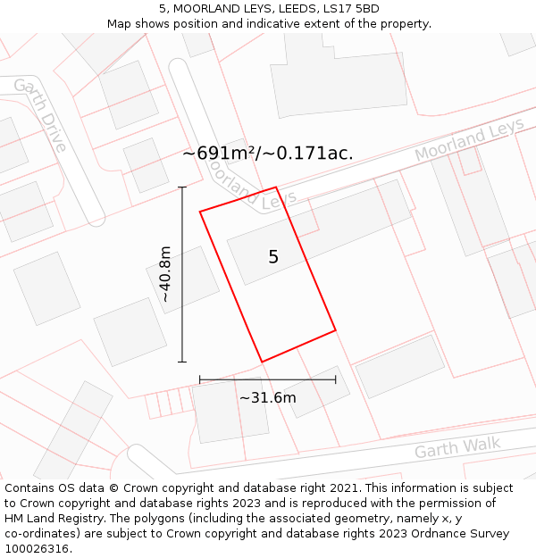 5, MOORLAND LEYS, LEEDS, LS17 5BD: Plot and title map