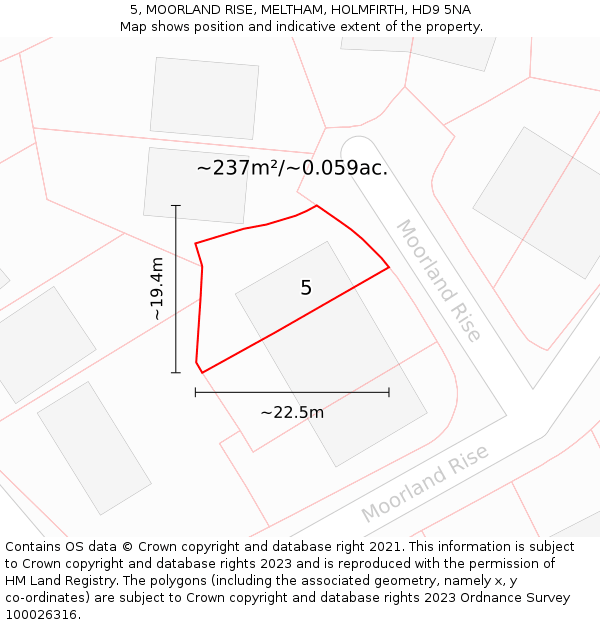 5, MOORLAND RISE, MELTHAM, HOLMFIRTH, HD9 5NA: Plot and title map
