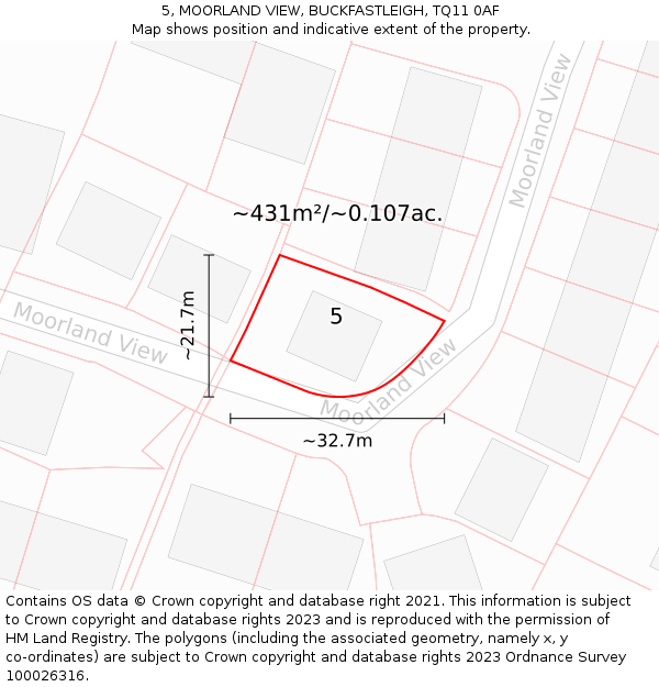 5, MOORLAND VIEW, BUCKFASTLEIGH, TQ11 0AF: Plot and title map