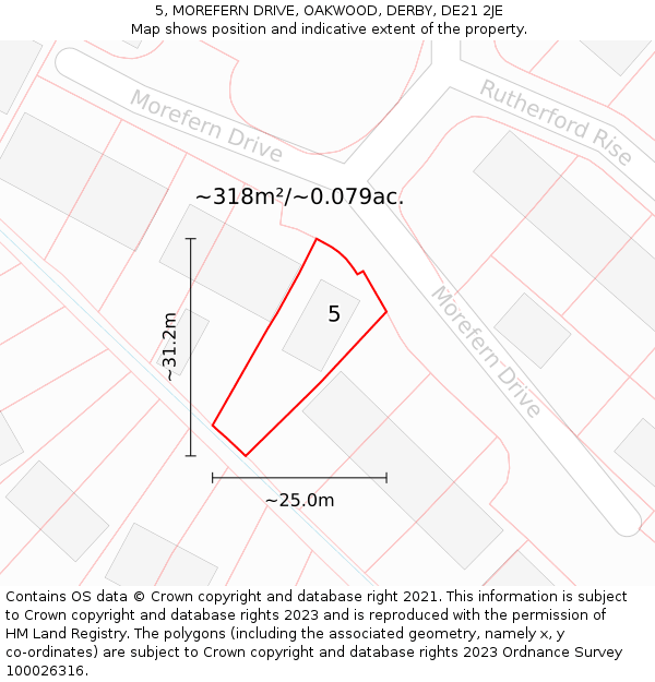 5, MOREFERN DRIVE, OAKWOOD, DERBY, DE21 2JE: Plot and title map